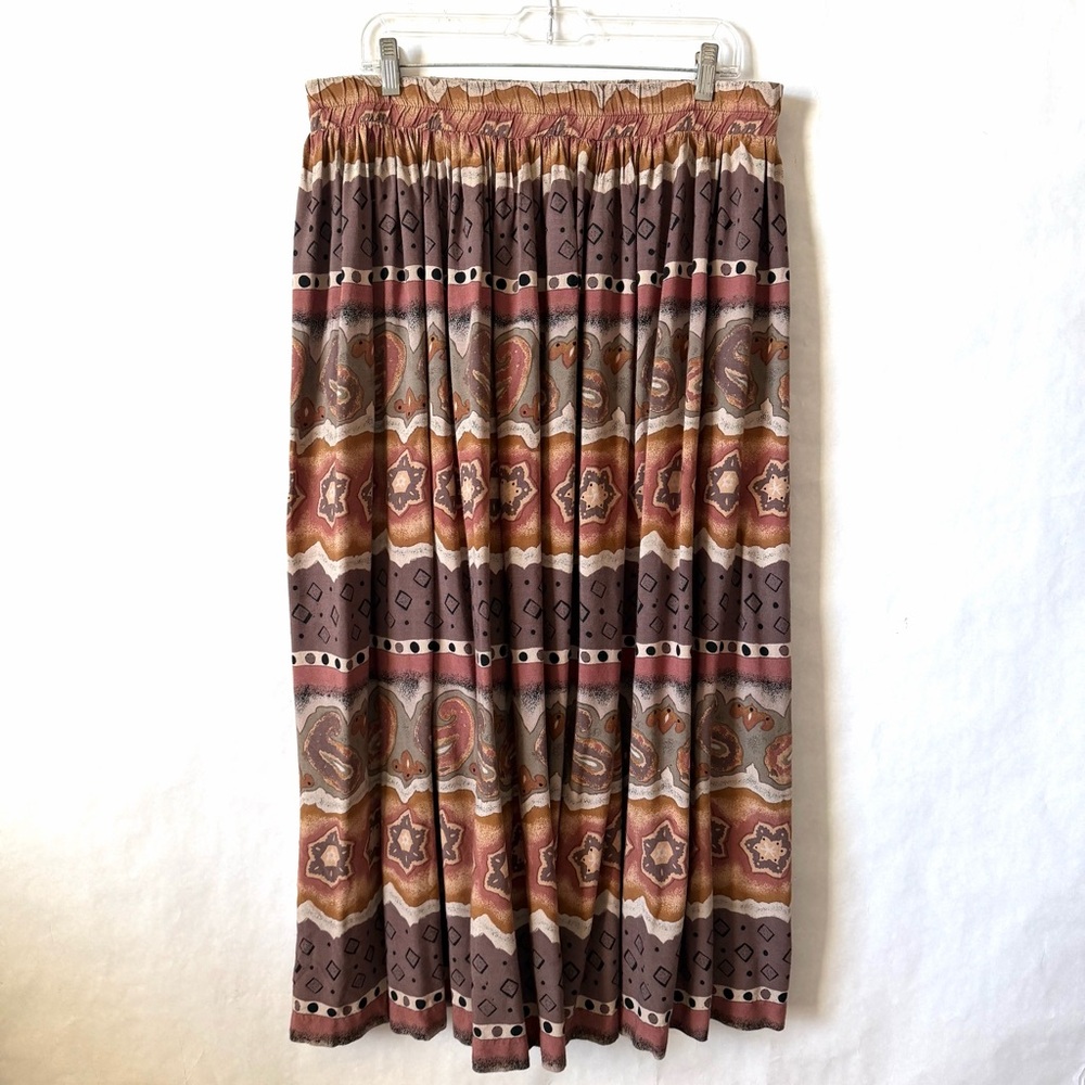 Stonebridge Vintage Maxi Skirt Pleated Cottagecore Size XL Brown Elastic Waist